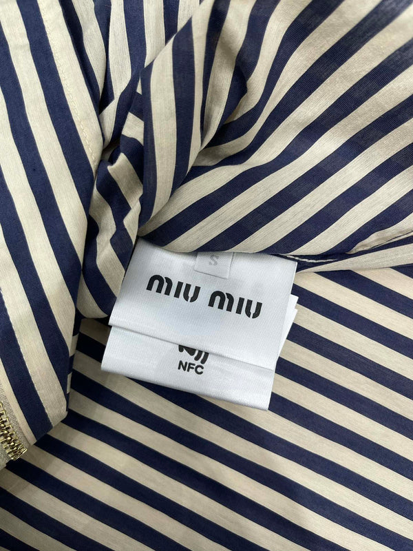 Miu Miu Striped Letter Embroidered Shirt Blue White Cotton