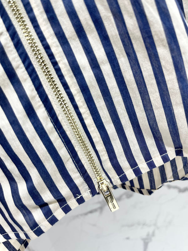Miu Miu Striped Letter Embroidered Shirt Blue White Cotton