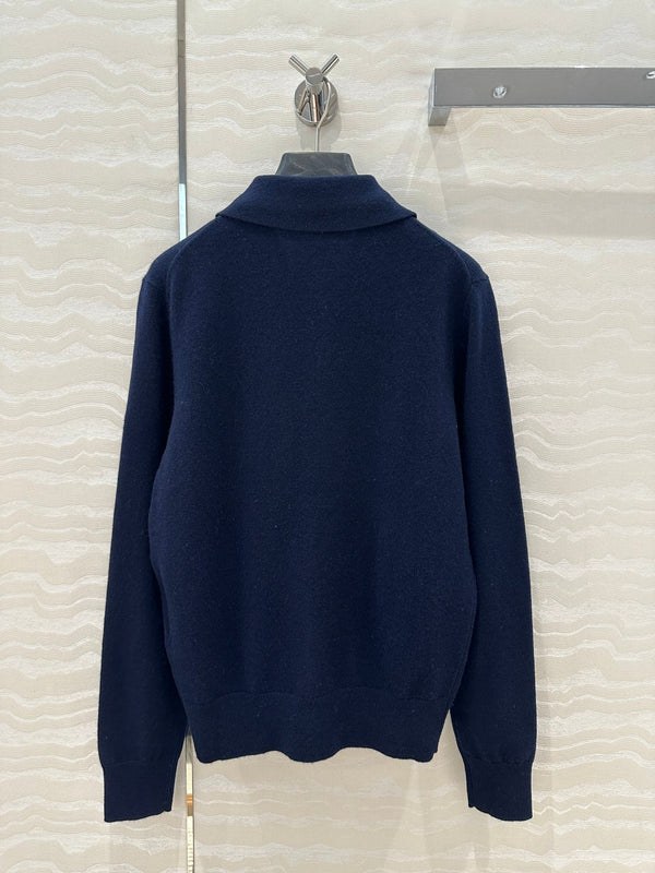 Miu Miu Polo Collar Cardigan Navy Blue Cashmere