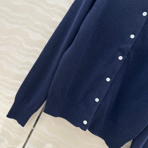 Miu Miu Polo Collar Cardigan Navy Blue Cashmere