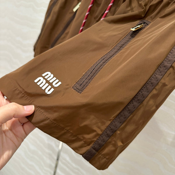 Miu Miu 25 Sport Short Tessuto Tecnico Marrone Cacao