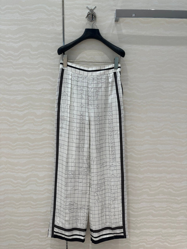 Hm 25 Coaching Deja Vu Wide-leg Straight Pants White Black Silk