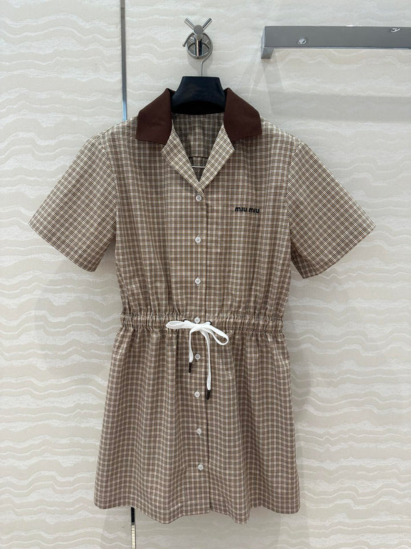 Miu Miu Short-sleveed Shirt Dress Brown Cotton