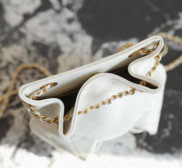 CC Drawstring Backpack 24.3cm White Lambskin