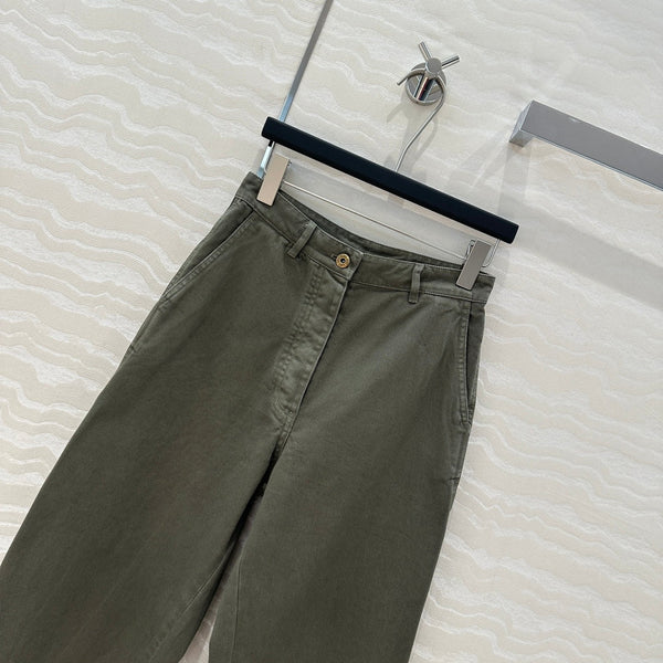 Miu Miu 25 Straight Pants Khaki Green Cotton