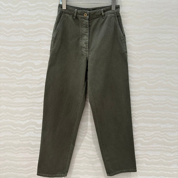 Miu Miu 25 Straight Pants Khaki Green Cotton