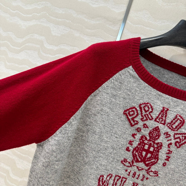 Prada 25 Sweatshirt Gray mix Red Wool Cashmere
