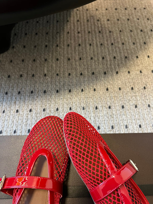 Alaia 25 Women's Ballet Flat Red Sheepskin 303702