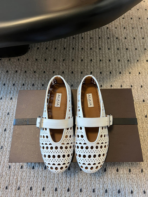 Alaia 25 Vienne Ballet Flats White Lambskin 303715