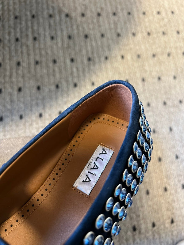 Alaia 25 Strass Ballerine in Pelle Scamosciata Blu Navy 303724