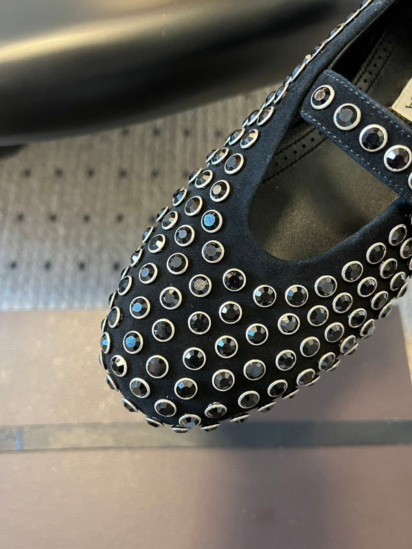 Alaia 25 Strass Ballet Flats Black Suede Goatskin 303726