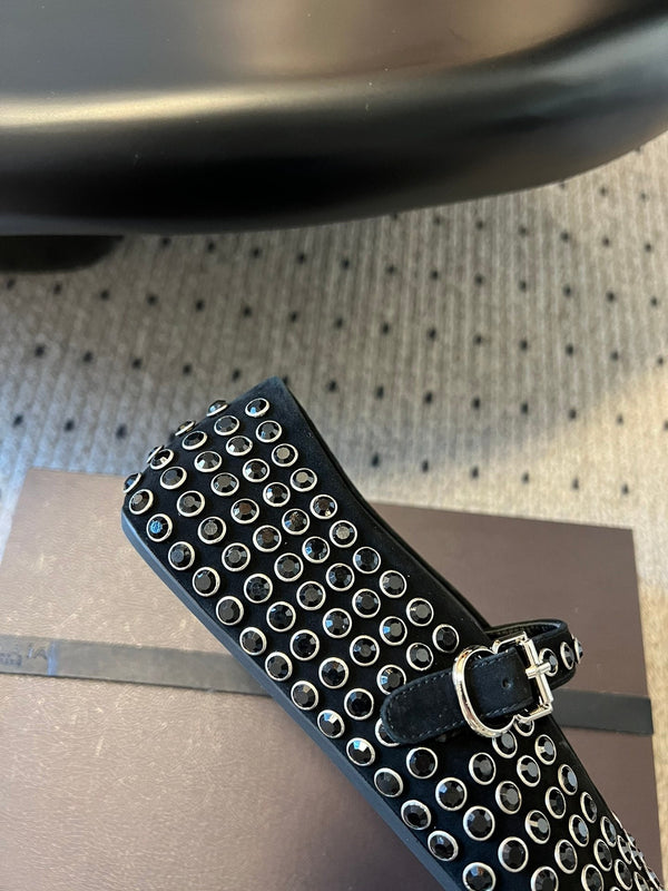 Alaia 25 Strass Ballet Flats Black Suede Goatskin 303726