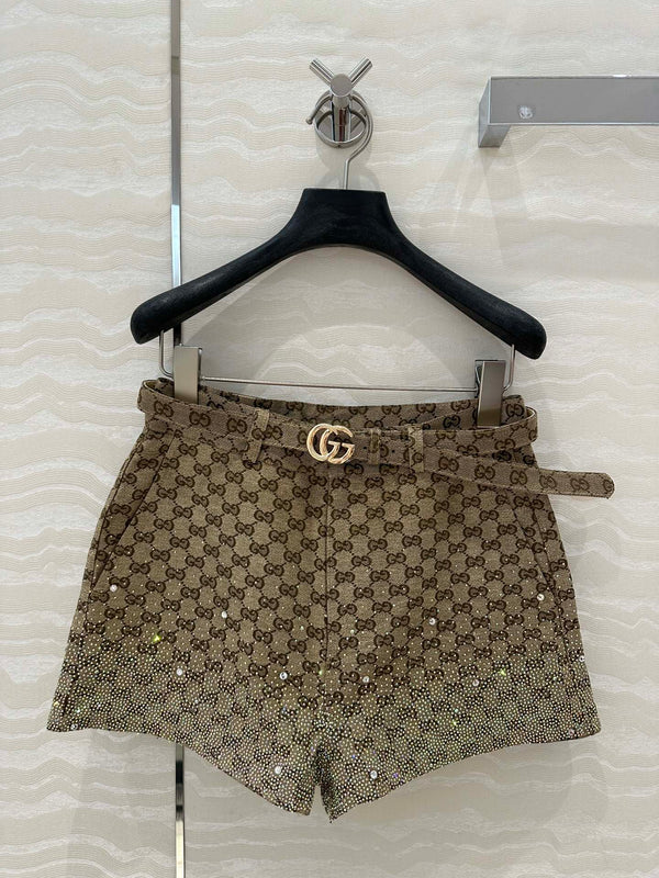 Gucci GG Letter Jacquard Woven Shorts Light Brown Polyester Fiber
