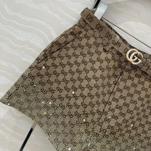 Gucci GG Letter Jacquard Woven Shorts Light Brown Polyester Fiber