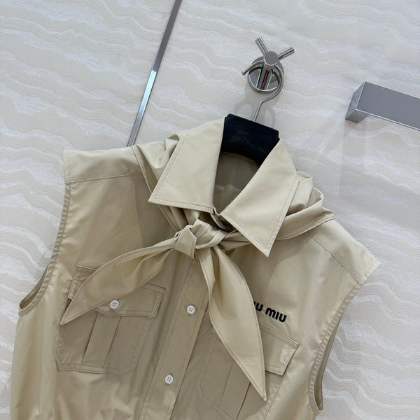Miu Miu 25 Bow Tie Vest Shirt beige Cotton