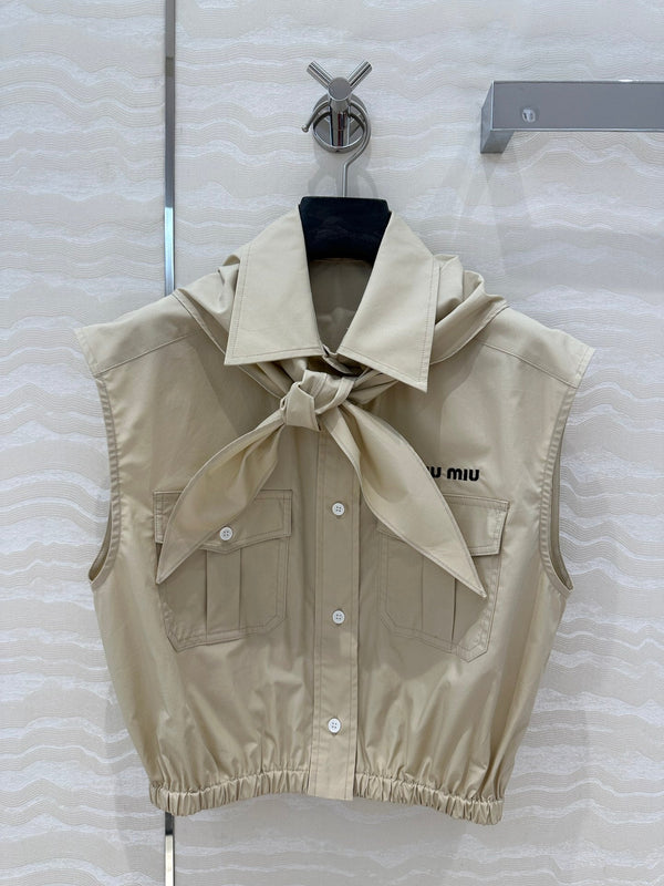 Miu Miu 25 Bow Tie Vest Shirt beige Cotton