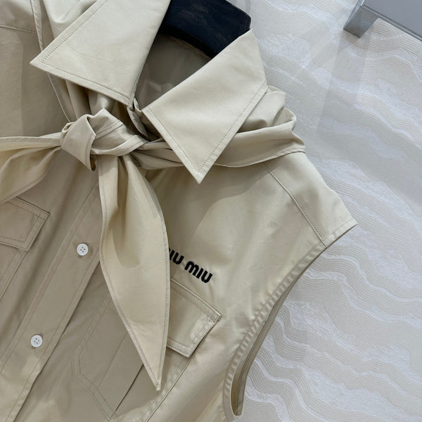 Miu Miu 25 Bow Tie Vest Shirt beige Cotton