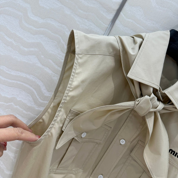 Miu Miu 25 Bow Tie Vest Shirt beige Cotton