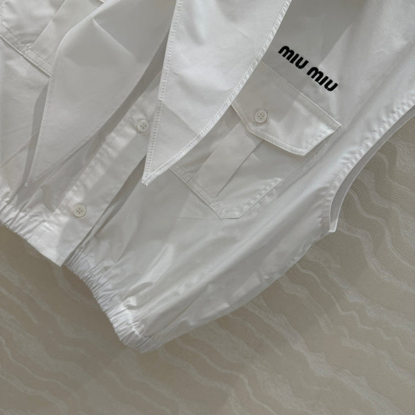Miu Miu 25 Bow Tie Vest Shirt White Cotton