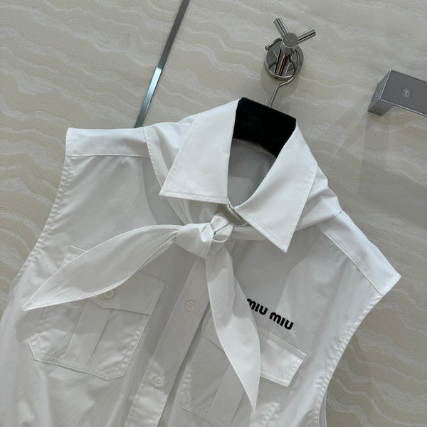 Miu Miu 25 Bow Tie Vest Shirt White Cotton