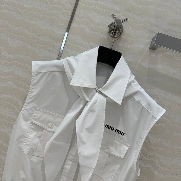 Miu Miu 25 Bow Tie Vest Shirt White Cotton