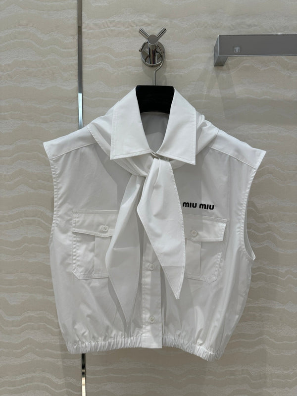 Miu Miu 25 Bow Tie Vest Shirt White Cotton