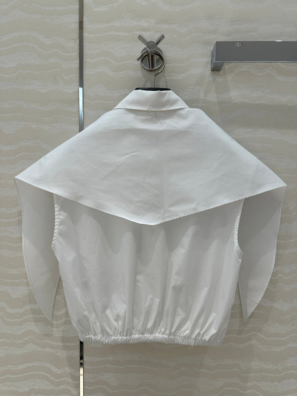 Miu Miu 25 Bow Tie Vest Shirt White Cotton