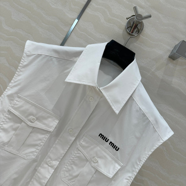 Miu Miu 25 Bow Tie Vest Shirt White Cotton