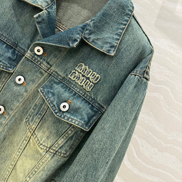 Miu Miu 25 Denim Sickle Jacket Blue Cotton