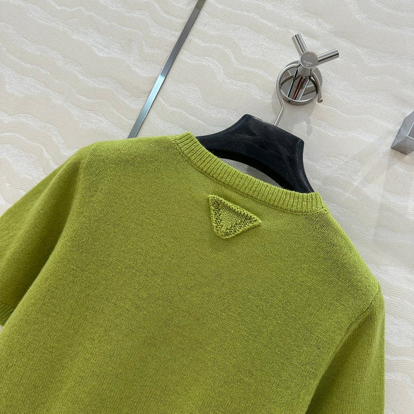 Prada Short Sleeves T-shirt Green Wool Cashmere