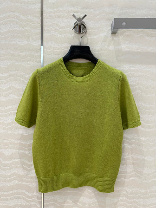 Prada Short Sleeves T-shirt Green Wool Cashmere