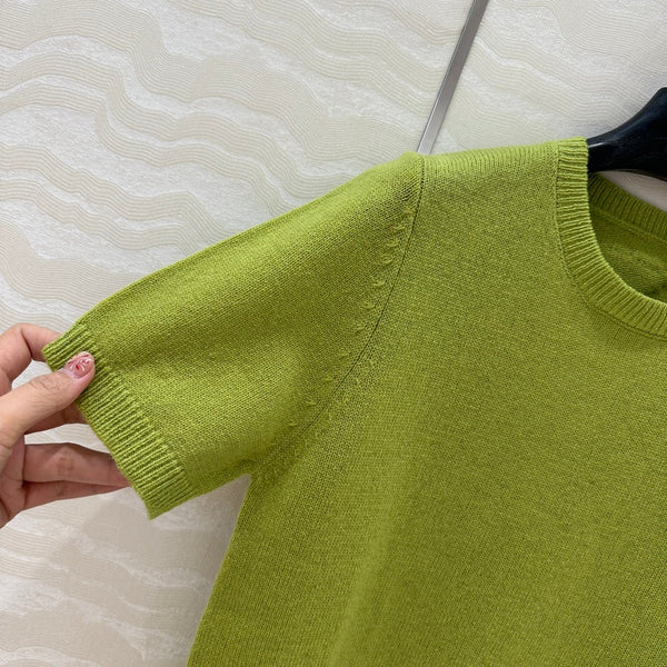 Prada Short Sleeves T-shirt Green Wool Cashmere