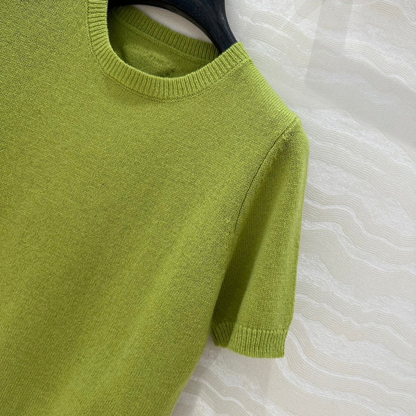 Prada Short Sleeves T-shirt Green Wool Cashmere