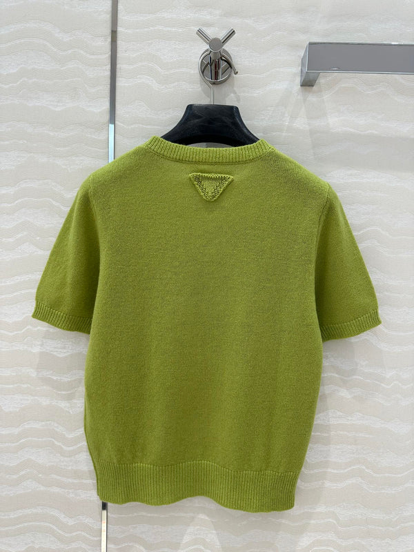 Prada Short Sleeves T-shirt Green Wool Cashmere