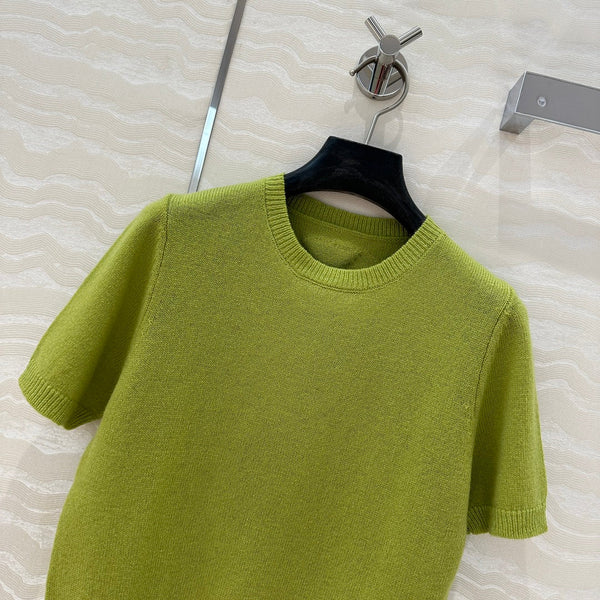 Prada Short Sleeves T-shirt Green Wool Cashmere