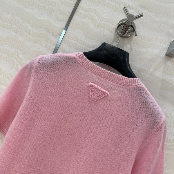 Prada Short Sleeves T-shirt Pink Wool Cashmere