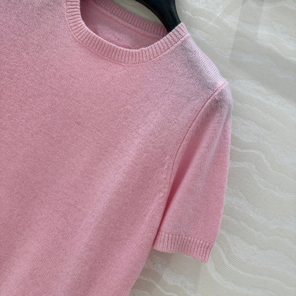 Prada Short Sleeves T-shirt Pink Wool Cashmere