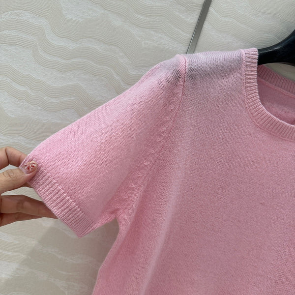 Prada Short Sleeves T-shirt Pink Wool Cashmere