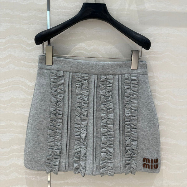 Miu Miu Lace Short Skirt Gray Cotton