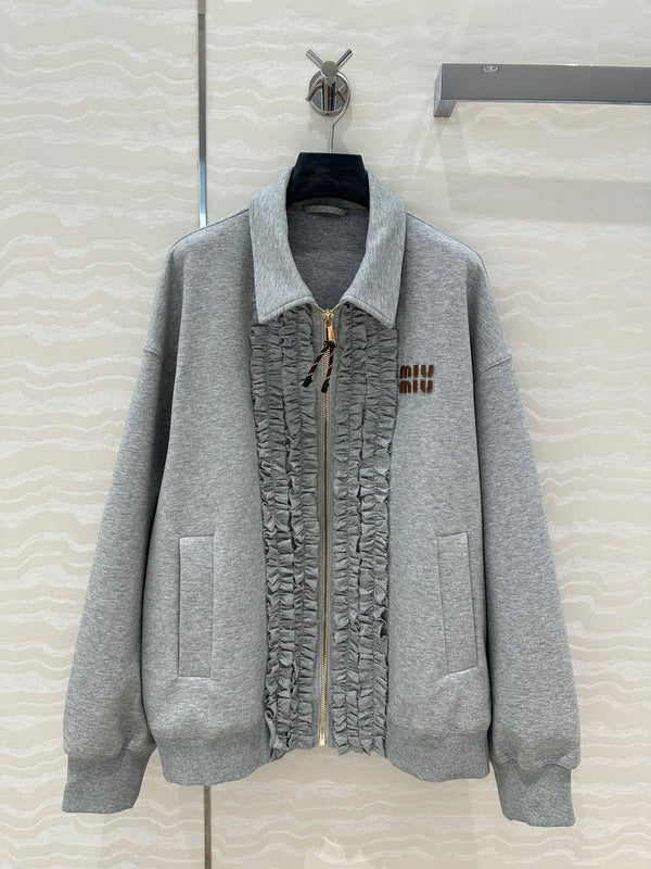 Miu Miu Lace Sweater Coat Gray Cotton