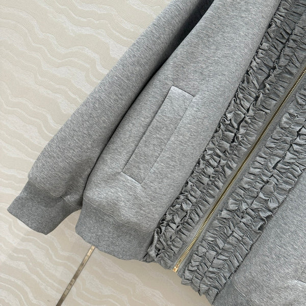 Miu Miu Lace Sweater Coat Gray Cotton