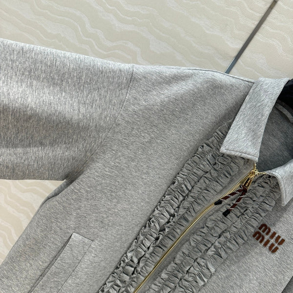 Miu Miu Lace Sweater Coat Gray Cotton