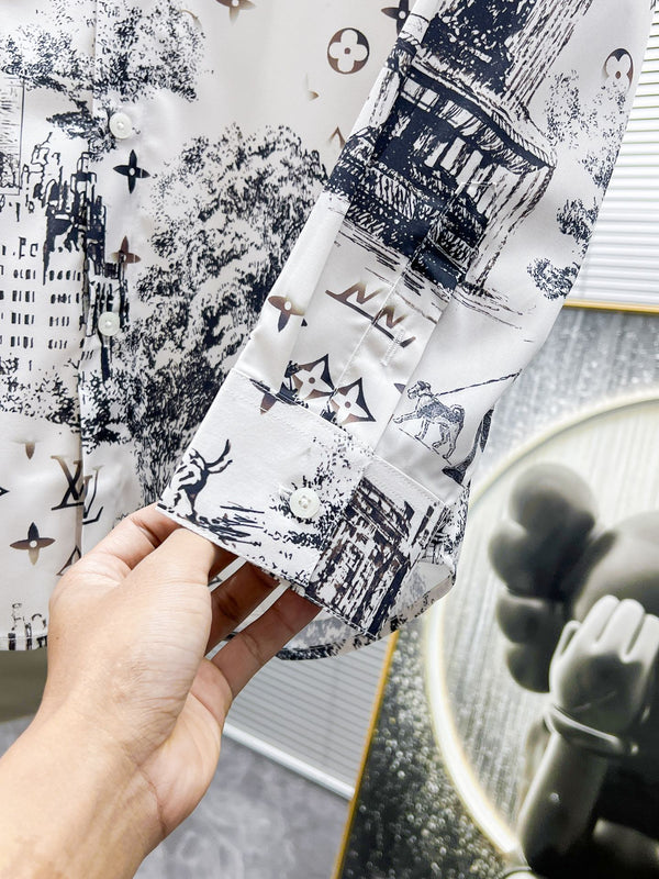 LV LONG-SLEEVED SHIRT WHITE COTTON ALLOVER MONOGRAM CITY WALK PRINT 238817