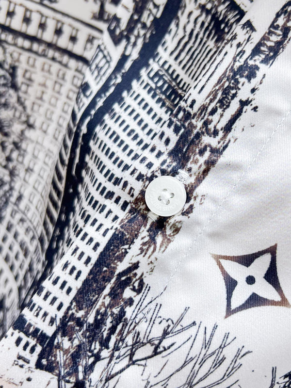 LV LONG-SLEEVED SHIRT WHITE COTTON ALLOVER MONOGRAM CITY WALK PRINT 238817