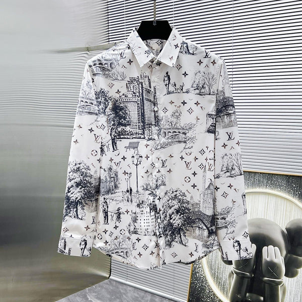 LV LONG-SLEEVED SHIRT WHITE COTTON ALLOVER MONOGRAM CITY WALK PRINT 238817