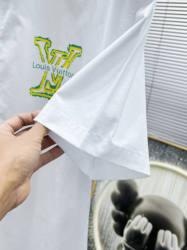 CAMICIA LV A MANICHE CORTE IN COTONE BIANCO LOGO VERDE GIALLO 238815