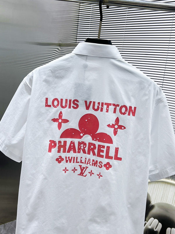 CAMICIA LV A MANICHE CORTE IN COTONE BIANCO CON LOGO ROSA 238814