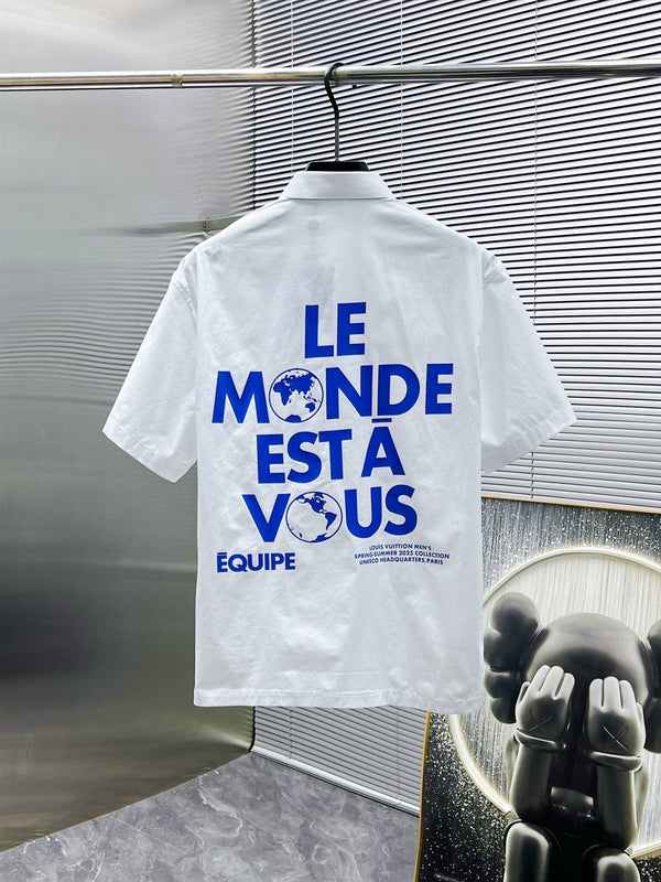 CAMICIA LV A MANICHE CORTE IN COTONE BIANCO CON LOGO BLU 238813