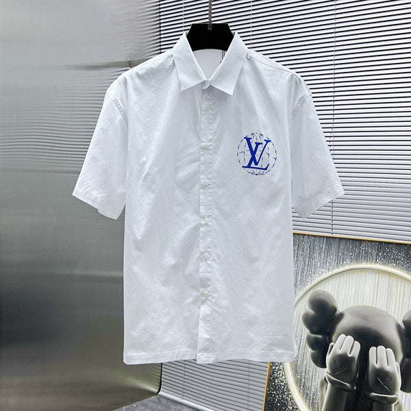 CAMICIA LV A MANICHE CORTE IN COTONE BIANCO CON LOGO BLU 238813