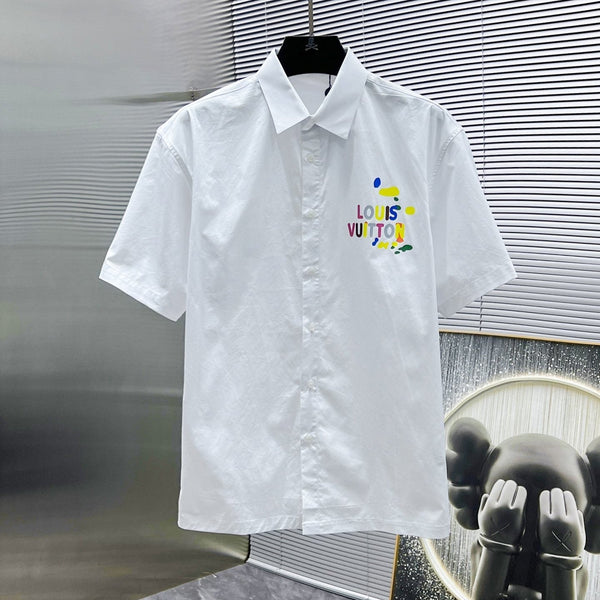 LV SHORT-SLEEVED SHIRT IN WHITE COTTON COLORFUL LOGO 238812